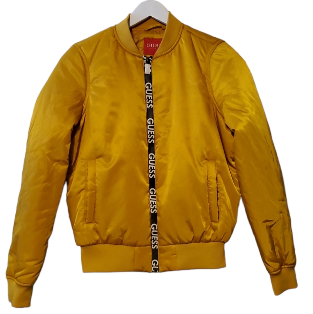 👍PRICE FIRM Guess Los Angeles Yellow Black Long Sleeves Bomber Jacket